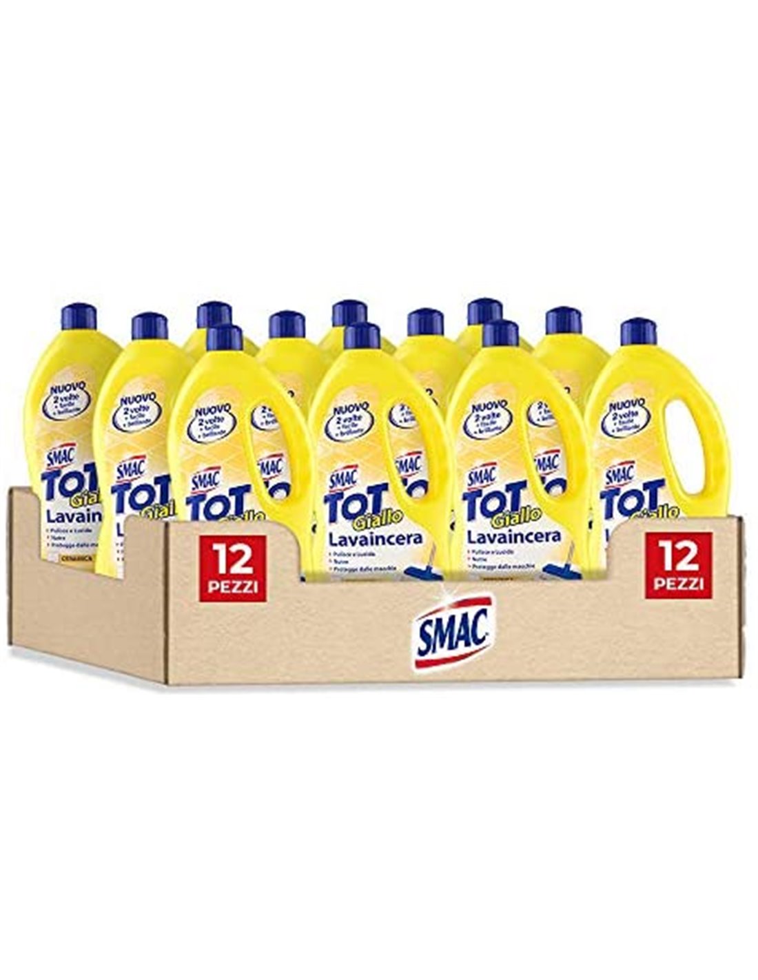 Smac Tot Giallo Lavaincera, Detergente Pavimenti Pregiati in Ceramica,  Marmo e Parquet, con Cera di Carnauba, 1000ml x 12 Pezzi