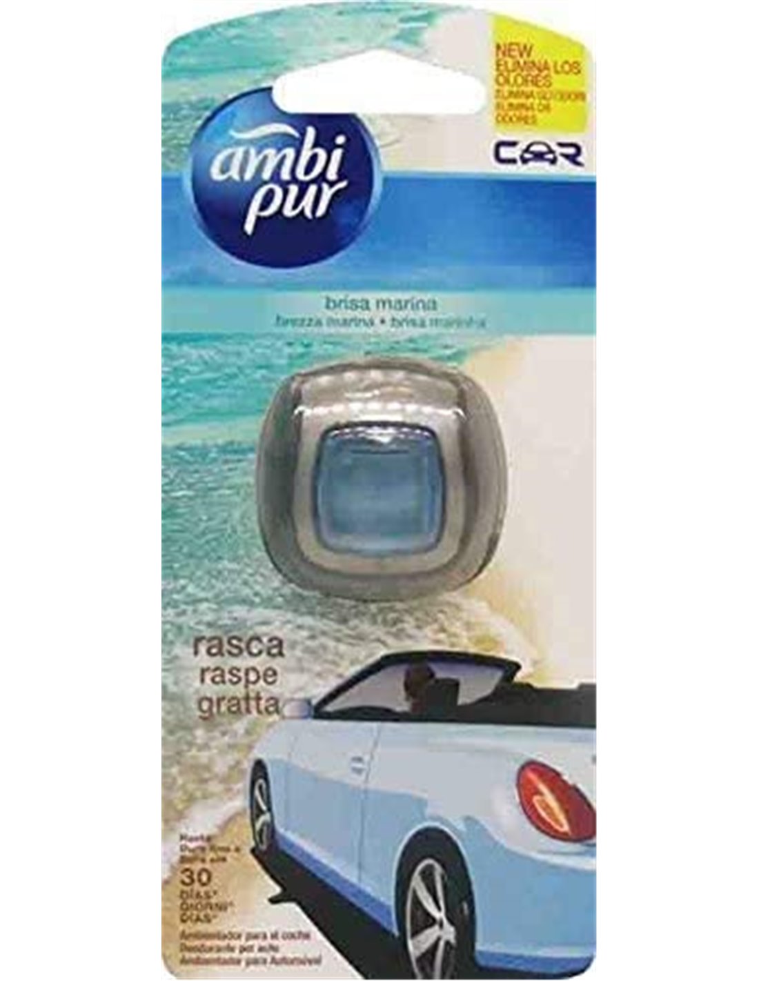 Ambi Pur 4 pz Car Brezza Marina Deodorante per Auto con Clip, [ Totale 4  Confezioni Deodoranti Auto ]